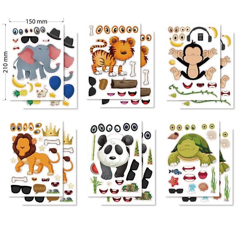 Cartoon dieren puzzels stickers